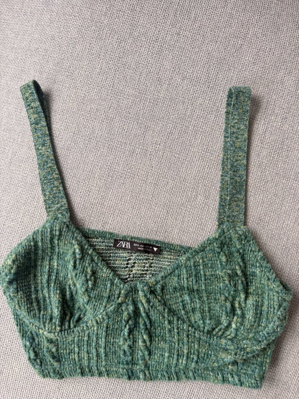 Zara Green Marled Cable Knit Bustier Crop Top Size S